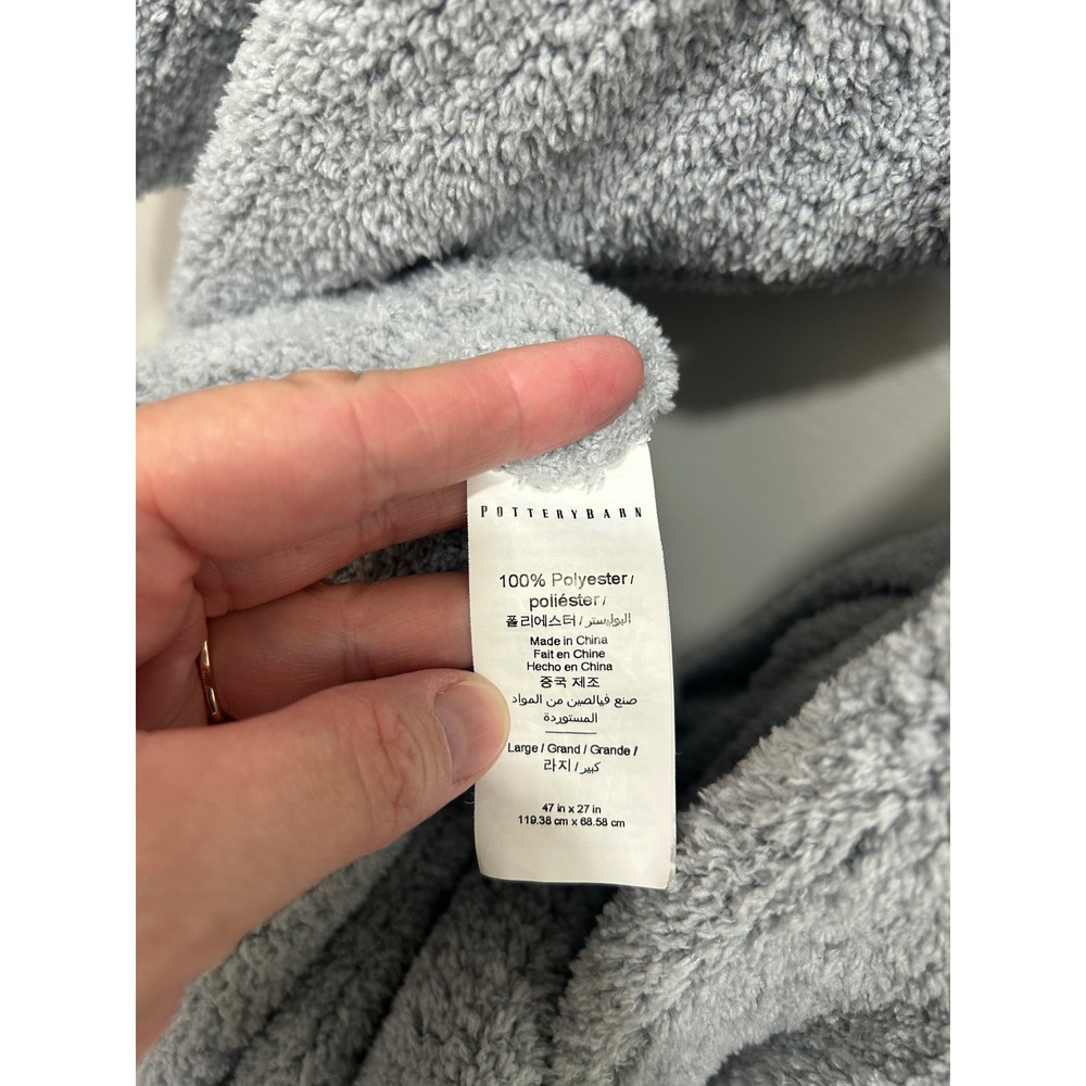 Pottery Barn Cozy Ribbed Robe Women Large Blue Plush Fleece Shawl Collar Belted - Picture 4 of 7